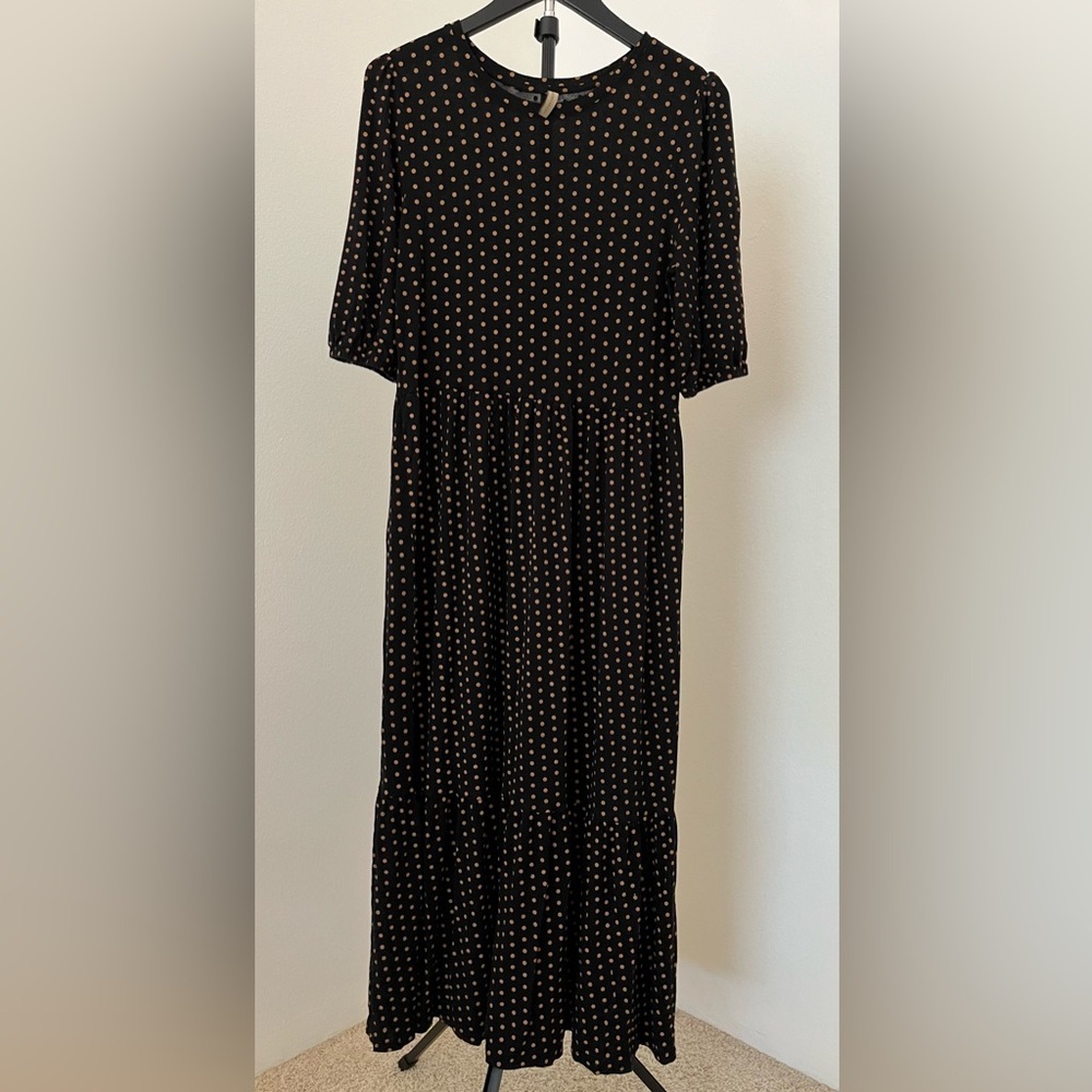 🖤 Soyaconcept Danish Polka Dot Tiered Maxi Dress | Scandinavian Chic | Small